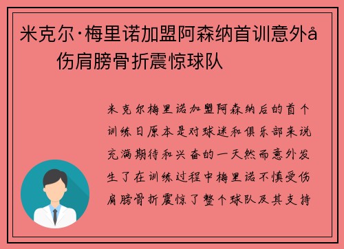 米克尔·梅里诺加盟阿森纳首训意外受伤肩膀骨折震惊球队 米克尔·梅里诺加盟阿森纳首训意外受伤肩膀骨折震惊球队